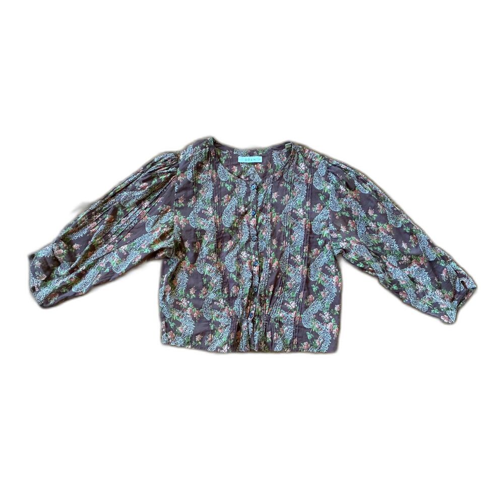 DOEN Brown Floral Button Up Shirt Top Blouse Women's Size XS - Picture 3 of 12